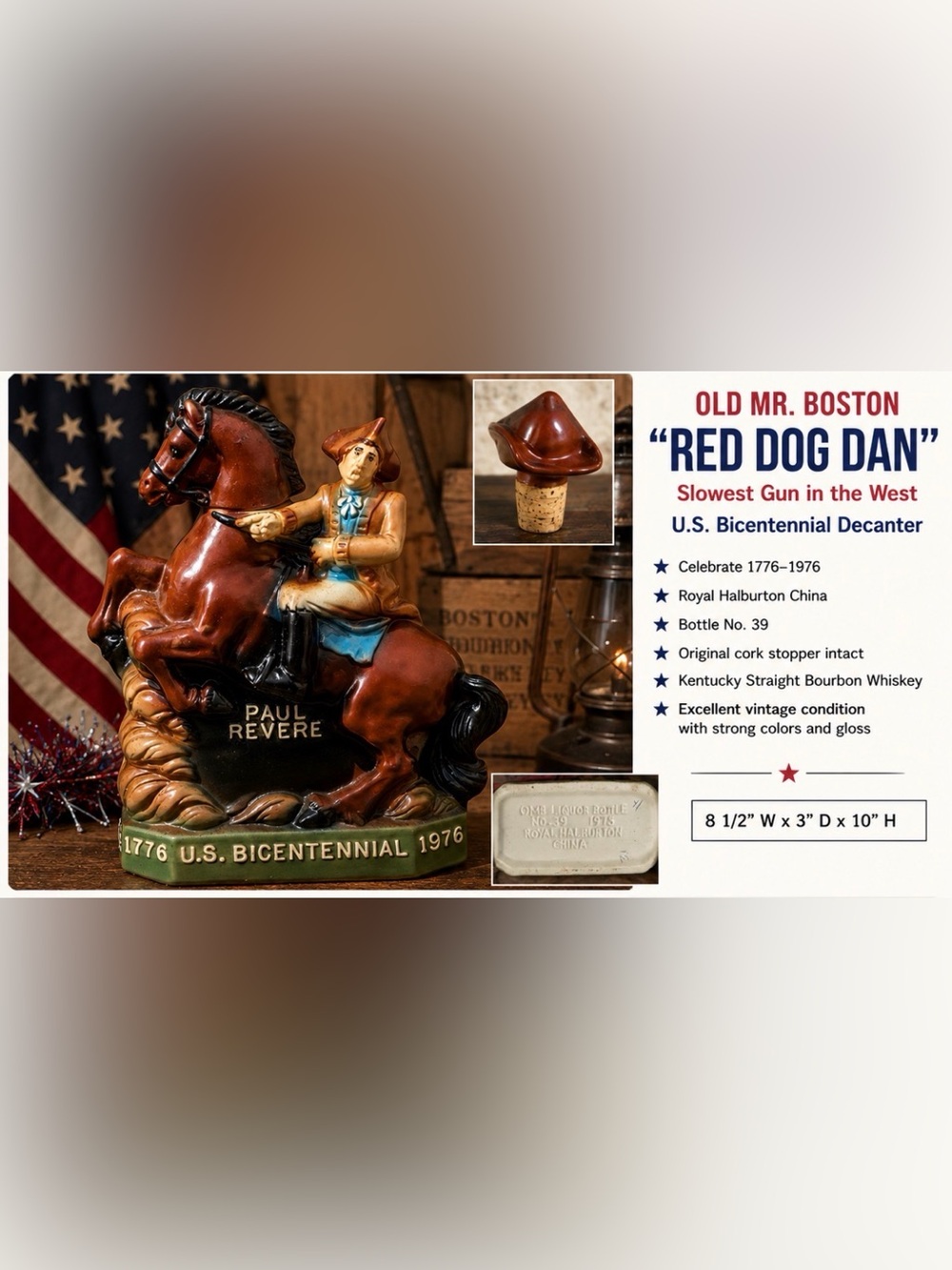 Vintage 1975, Old Mr. Boston, Red Dog Dan, Slowest Gun in the West, Decanter. G2